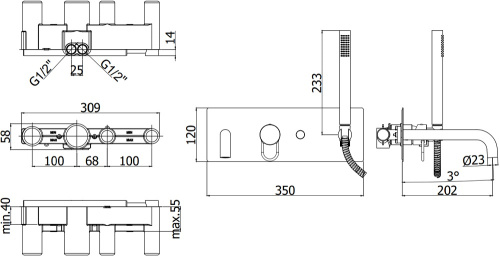 Смеситель для ванны с душем Paffoni Joker JK001NO встраиваемый в стену черный - фото 2