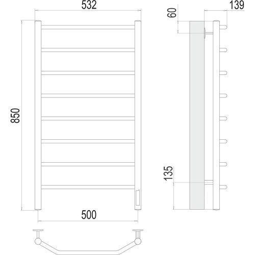 Полотенцесушитель Terminus 4670078531216 53х85 электрический хром - фото 3
