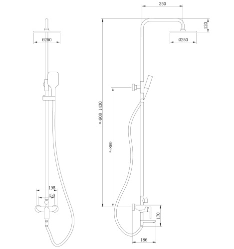 Душевая стойка ABBER AF8016NB настенная цвет черный матовый - фото 3