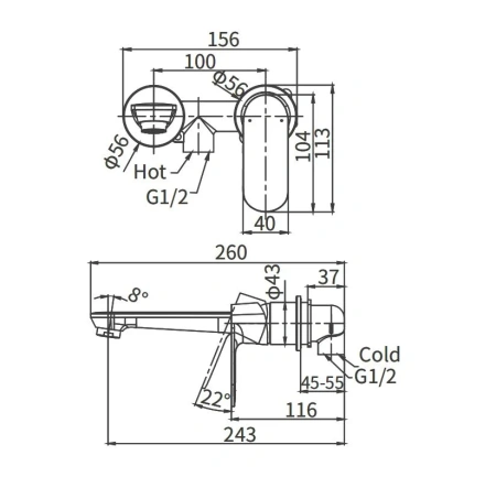 Смеситель для раковины Arrow ARM12848 встраиваемый в стену хром