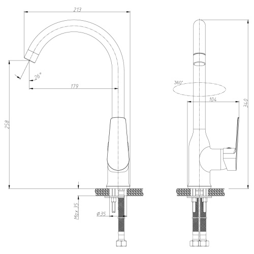 Смеситель для кухни Rossinka S S35-24 на мойку хром - фото 2