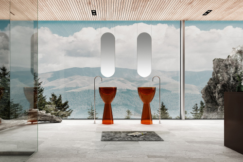 Раковина из полиэфирной смолы Abber KRISTALL AT2703Opal 45х45 напольная цвет коричневый без отверстий под смеситель - фото 2