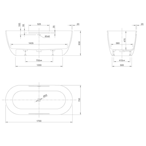 Ванна из искусственного камня Knief Lotus 0600-609-01 170х75 встраиваемая прямоугольная - фото 2