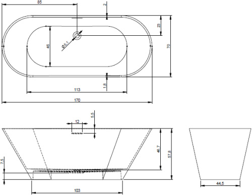 Ванна из искусственного камня Riho BARCELONA B117001105 170х70 отдельностоящая овальная - фото 2