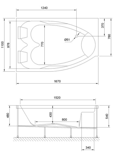 Ванна акриловая Royal Bath SHAKESPEARE RB652100K-L 170х110 пристенная асимметричная с каркасом - фото 4