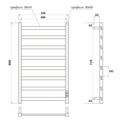 Полотенцесушитель Point Атлант PN18848W 43х80 электрический белый - фото 2