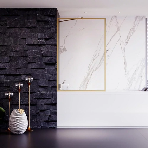 Душевая шторка на ванну Veconi Palau PL85G-70-01-C7 70х150 стекло прозрачное профиль золото брашированное ориентация универсальная - фото 2