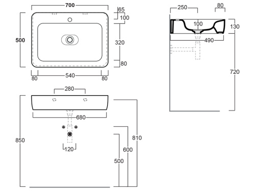 Раковина из санфаянса Simas HE 10 bia 70х50 подвесная цвет белый глянцевый - фото 3