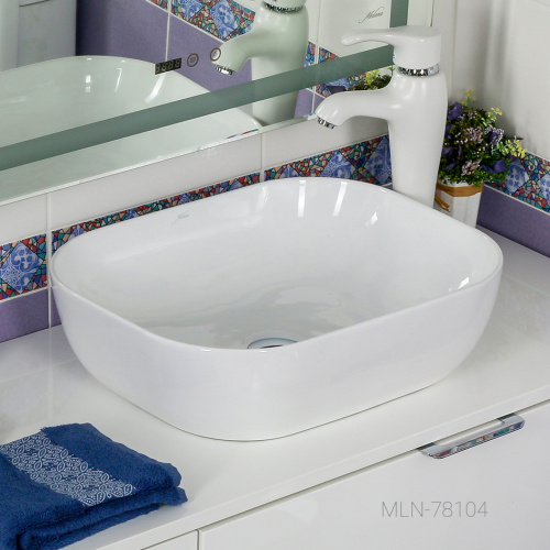 Раковина из сантехнического фарфора Melana 78104-805 51х40 накладная цвет белый без отверстий под смеситель - фото 2