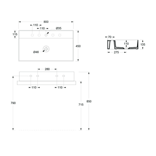 Раковина керамическая Alice Hide 80 см 31240101S подвесная цвет белый 1 отверстие под смеситель - фото 2