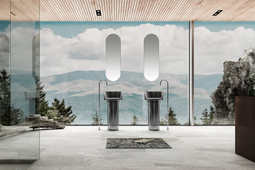 Раковина из полиэфирной смолы Abber KRISTALL AT2702Onyx-H 45х45 напольная цвет черный без отверстий под смеситель - фото 2