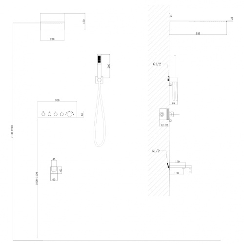 Душевая система ABBER AF8753NG встраиваемая в стену с термостатом - фото 3