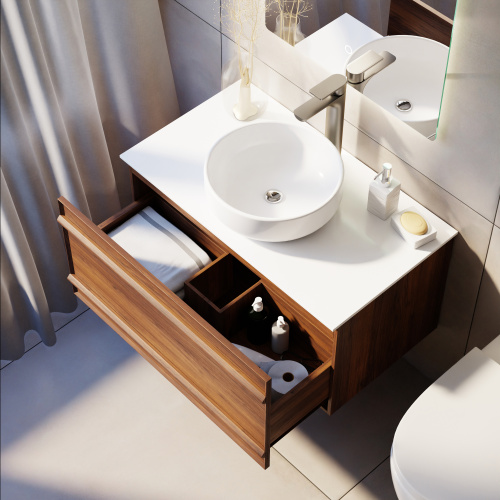 Тумба с раковиной+зеркало Art Decco Bridget (Бриджит) ABR08W22S3MF 80x45x40 подвесная цвет черный орех - фото 4