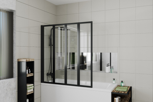 Душевая шторка на ванну Cerutti SPA BOUNA-B 131х139 стекло прозрачное профиль черный ориентация универсальная - фото 3