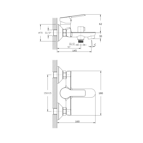 Смеситель для ванны Rush Victoria VI7135-44 настенный хром - фото 2