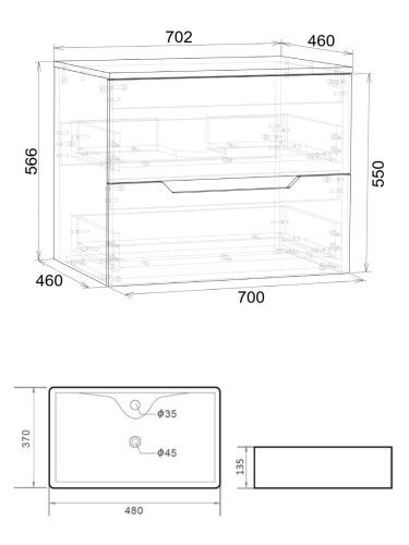 Тумба с раковиной Orange Line Li-70TugMDF+B01-475MB 70х46х70 подвесная цвет графит матовый - фото 4