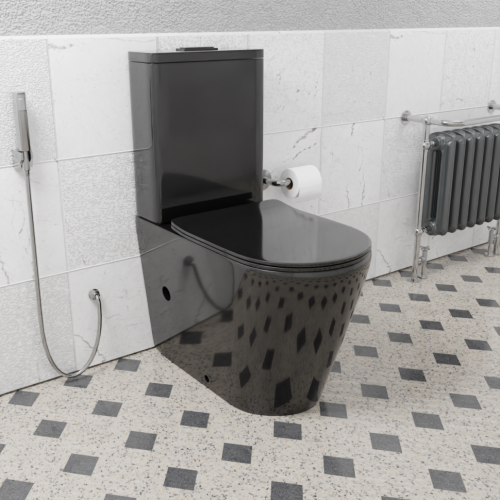 Унитаз напольный с бачком CeramaLux 2178-18 черный глянцевый с сиденьем микролифт безободковый каскадный смыв - фото 2