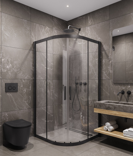 Душевой уголок Timo T46 90х90 стекло прозрачное профиль черный без поддона - фото 2