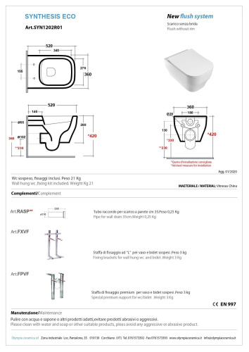 Чаша унитаза подвесная Olympia Sinthesis Eco SYNSETR11 цвет белый матовый без сиденья безободковая - фото 2