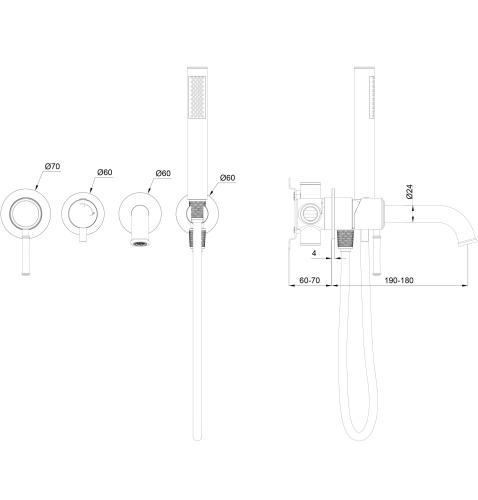 Смеситель для ванны и душа Wonzon & Woghand TOR WW-88889073-RG встраиваемый в стену розовое золото - фото 2