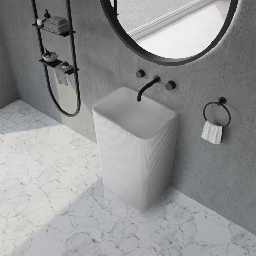 Раковина из искусственного камня Abber STEIN AS2505-H 50х35 напольная цвет белый матовый без отверстий под смеситель - фото 2