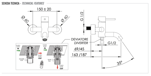 Смеситель для ванны Remer X Style X05 настенный хром - фото 2