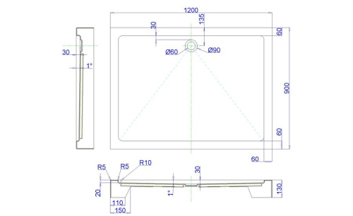 Душевой поддон Royal Bath HP RB9120HP 120х90 акрил белый с ножками - фото 2