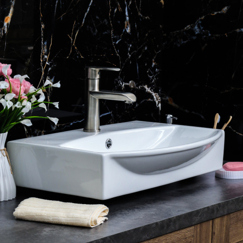 Раковина из сантехнического фарфора Melana 78014D-805 61х45 подвесная цвет белый 1 отверстие под смеситель - фото 5