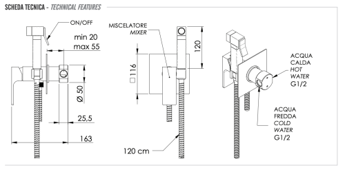 Гигиенический душ со смесителем Remer AU65NO черный матовый - фото 2