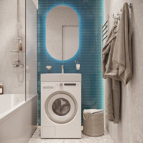 Раковина из литьевого мрамора Stworki Дублин RSD550 60х55 над стиральной машиной цвет белый 1 отверстие под смеситель - фото 3