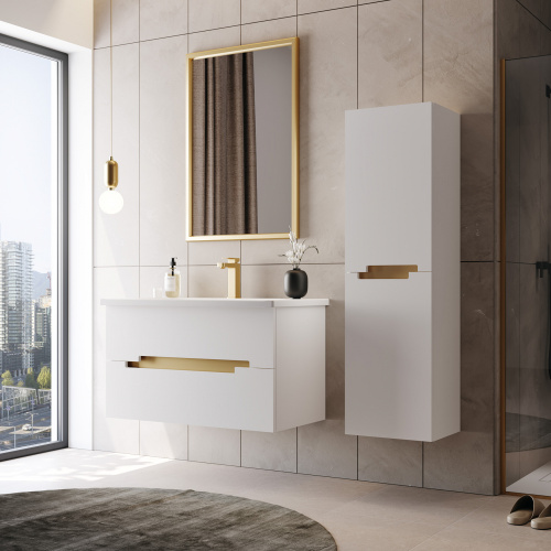 Шкаф-пенал Orka Lodi 3007784 40х32х138 подвесной цвет белый/золото - фото 3