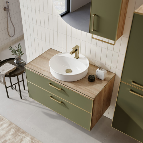 Шкаф-пенал Orka Salerno 3005749 30х16х85 подвесной цвет зеленый матовый/светло-коричневый - фото 4