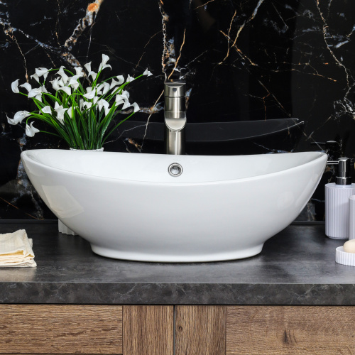 Раковина из сантехнического фарфора Melana 7027A-805 60х39 накладная цвет белый без отверстий под смеситель - фото 4