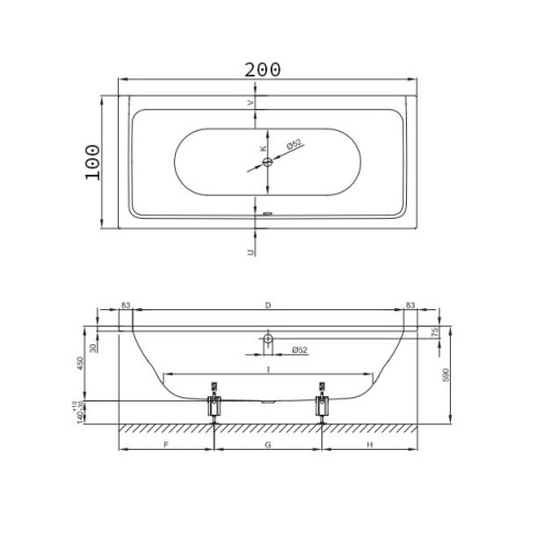 Ванна стальная Bette Free 6832-000 200х100 встраиваемая прямоугольная без ножек - фото 2