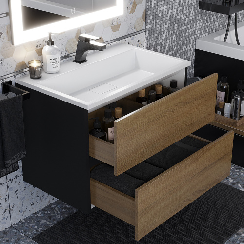 Тумба с раковиной Uperwood Barsa 293020547 70х45х57 цвет черный/дуб сонома - фото 4