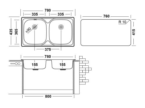 Кухонная мойка Ukinox Классика CLM780.435 20GT6K 0C 44х78 цвет нержавеющая сталь поверхность матовая - фото 3