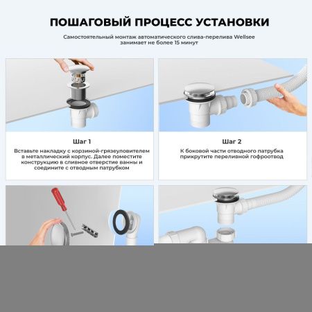 Слив-перелив для ванны Wellsee Useful Extras 231911000 хром