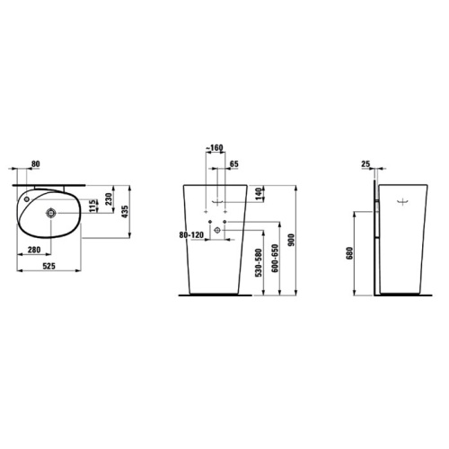 Раковина керамическая Laufen Palomba 53 см 8.1180.4.000.104.1 напольная цвет белый 1 отверстие под смеситель - фото 2