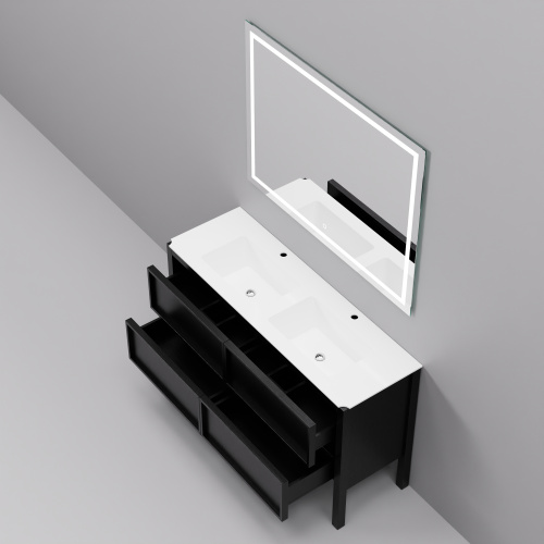 Тумба с раковиной+зеркало Art Decco Elisa (Элиса) AES14F78D2M0 140x45x85 напольная цвет черный дуб - фото 4