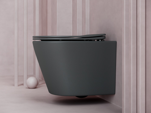 Унитаз подвесной Ceramica Nova BALEARICA CN6000MDH темно-серый матовый с сиденьем микролифт безободковый душевой смыв - фото 3