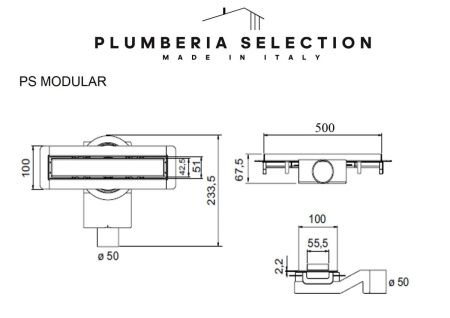 Душевой лоток Plumberia Selection PSM MODULAR PSM50MT 50х5 нержавеющая сталь