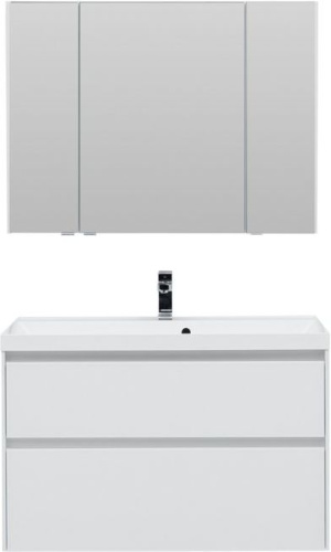 Комплект мебели: тумба с раковиной + зеркало-шкаф Aquanet Гласс 00240468 100x45x141 напольный/подвесной цвет белый - фото 3