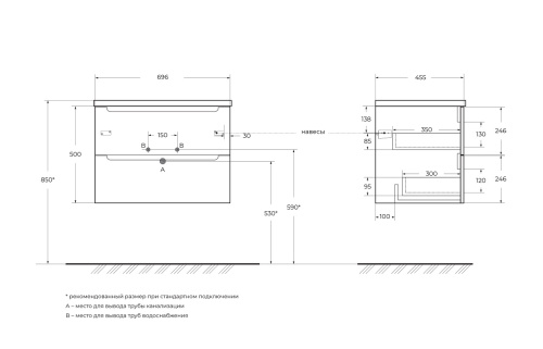 Тумба под раковину BelBagno Etna ETNA-700-2C-SO-BO-P 70х46х50 подвесная цвет белый - фото 2