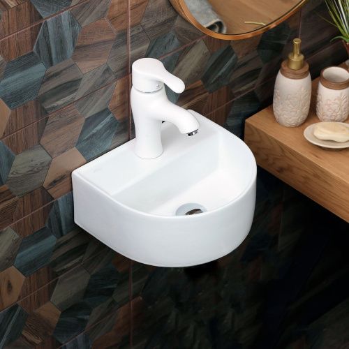 Раковина из сантехнического фарфора Melana 7781-805 30х30 подвесная цвет белый 1 отверстие под смеситель