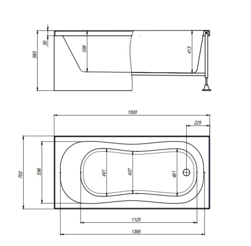 Ванна акриловая гидромассажная Timo INKA INKA1570-KT15-SPV1505-T-CM-FP15S 150х70 пристенная прямоугольная с каркасом - фото 2