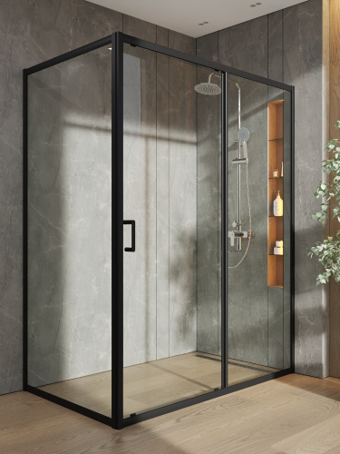 Душевой уголок Orange E23-15090TB 150х89 стекло прозрачное профиль черный без поддона - фото 4