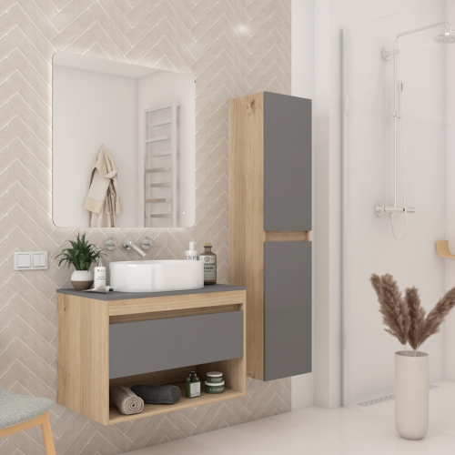 Тумба под раковину Teymi Ritta T60525 75х45х52 подвесная цвет дуб/графит - фото 5