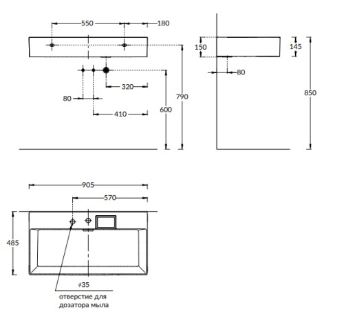 Раковина керамическая Kerama Marazzi LOGICA LO.wb.90.2 90х48 подвесная цвет белый 2 отверстия под смеситель - фото 2