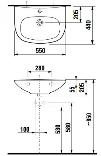 Раковина из сантехнического фарфора Jika Zeta 8103910001049 44х55 подвесная цвет белый 1 отверстие под смеситель - фото 4