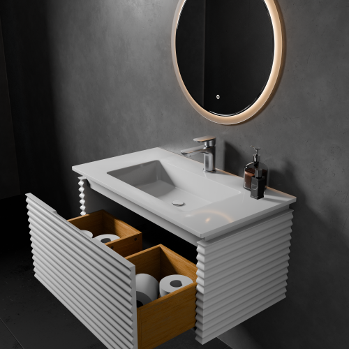 Тумба с раковиной+зеркало Art Decco Jacqueline (Жаклин) AJC08W34S2M0 80x45x40 подвесная цвет белый - фото 3